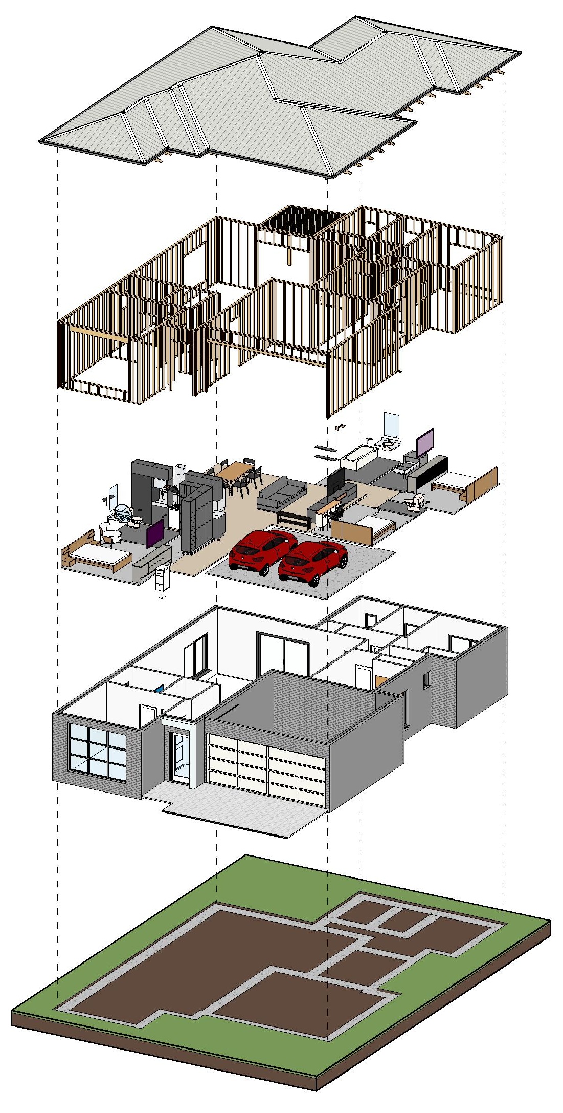 Revit residential model — exploded view